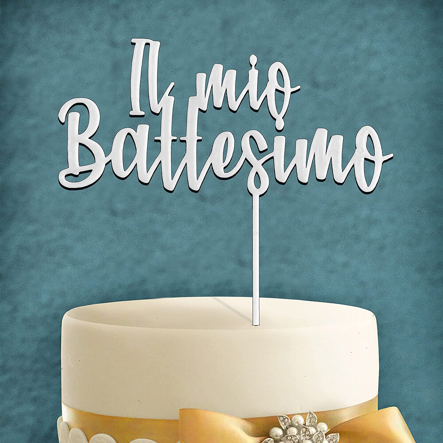 CAKE TOPPER IL MIO BATTESIMO 21 CM PLA BIODEGRADABILE BIANCO TORTA